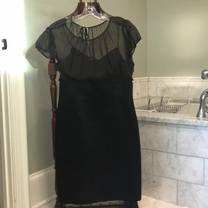 Tahari Black Satin Dress with Sheer Dots Size 8P